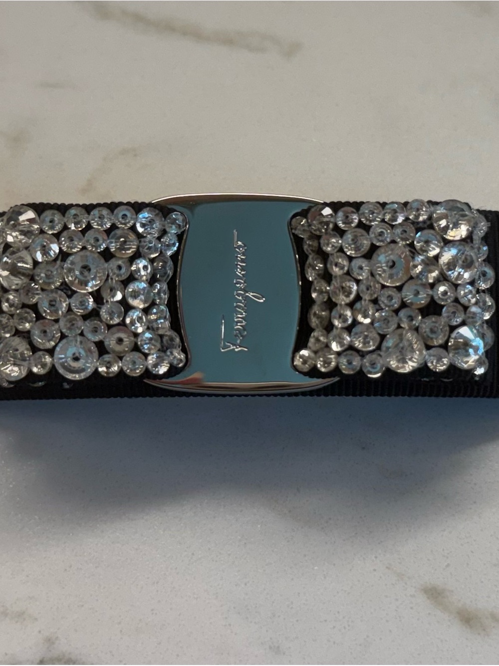 Salvatore Ferragamo Vara Bow Hairclip with Silver Sequins